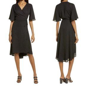 Lulu’s Size XS Farah Black Polka Dot Flutter Sleeve Midi Wrap Dress